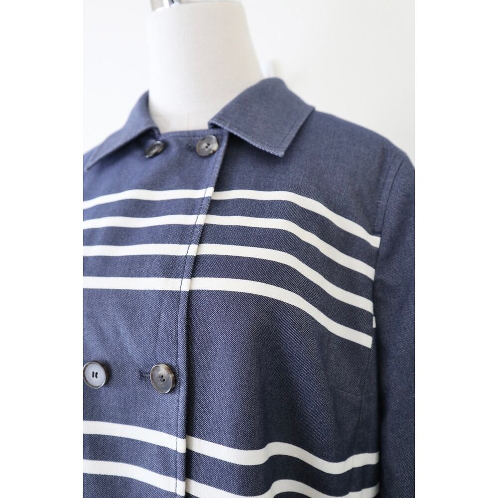 St John Size M Double Breasted Short Swing Jacket Stripe Blue 3/4 Sleeve - Picture 4 of 14